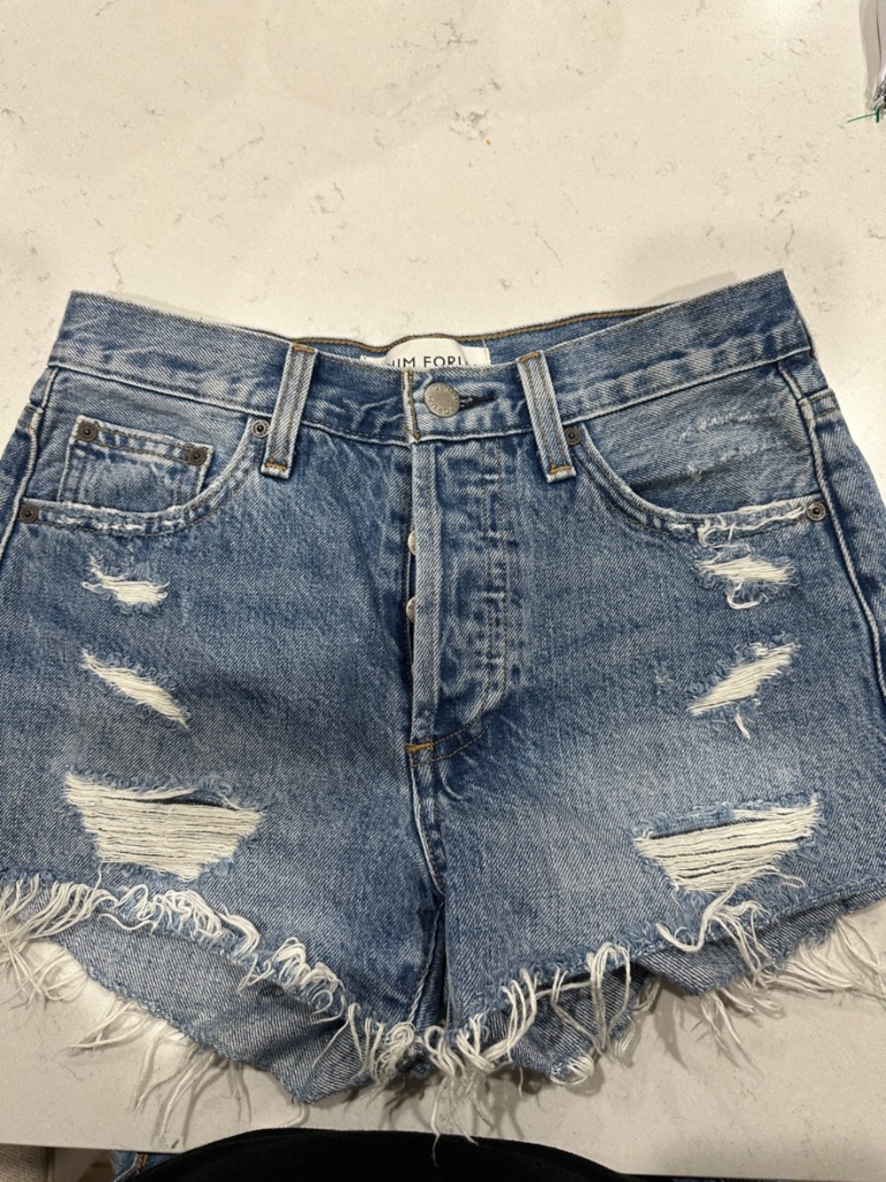 Denim Forum Light Blue Distressed High-Rise Jean Shorts